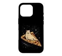 Custodia per iPhone 16 Pro Gatto che cavalca una fetta di pizza ai peperoni attraverso Galaxy Funny Space