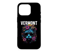 Custodia per iPhone 16 Pro Gatto del Vermont USA che indossa occhiali da sole e fiori design