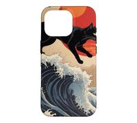 Custodia per iPhone 16 Pro Gatto giapponese che cammina sopra la grande onda Hokusai