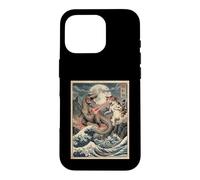 Custodia per iPhone 16 Pro Gatto vs T-Rex giapponese Ukiyo-e Kaiju Monster Art