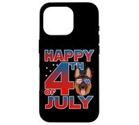 Custodia per iPhone 16 Pro German Shepherd Dog American Flag Glasses Happy 4th Of July