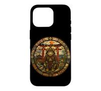Custodia per iPhone 16 Pro Giapponese, Samurai Guardian Medievale Vetrata Gatto