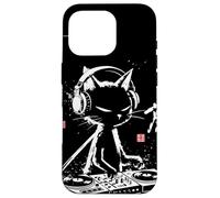 Custodia per iPhone 16 Pro Giradischi in vinile vintage calligrafico DJ Cat arte giapponese
