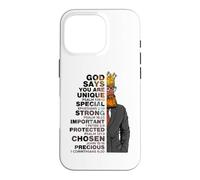 Custodia per iPhone 16 Pro God Says You Are Unique Black Men King Dad Nonno Padre