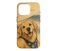 Custodia per iPhone 16 Pro Golden Retriever blogger al Monte Fuji in stile sumi-e