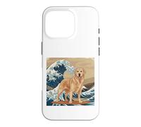 Custodia per iPhone 16 Pro Golden Retriever giapponese Kanagawa Wave Surf Amante dei cani