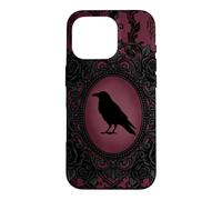 Custodia per iPhone 16 Pro Gothic Victorian Raven Damask Black Rose Dark Romance Horror