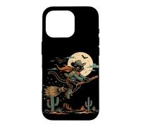 Custodia per iPhone 16 Pro Halloween strega gatto cowboy deserto luna scopa
