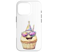 Custodia per iPhone 16 Pro Happy Cupcake Party Hat Occhiali da sole Sweet Treat