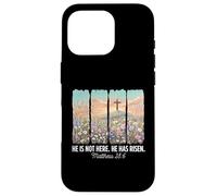 Custodia per iPhone 16 Pro He Is Risen Christian Wildflower Cross Happy Easter