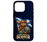 Custodia per iPhone 16 Pro Highland Cow con la bandiera della Scozia