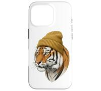 Custodia per iPhone 16 Pro Hipster Tigre in Giallo Beanie Animal Art