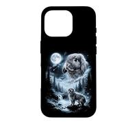 Custodia per iPhone 16 Pro Holland Lop Coniglio che ulula alla luna anni '90 retrò