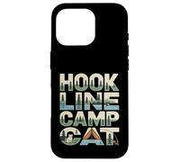 Custodia per iPhone 16 Pro Hook Line Camp Cat Funny Camping Pesca