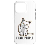Custodia per iPhone 16 Pro I Hate People Sign,Funny Cat Giving the Finger Flipping Off