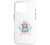 Custodia per iPhone 16 Pro I Love You A Ton- Hippo Pun- San Valentino - Ippopotami