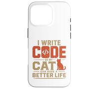 Custodia per iPhone 16 Pro I write code so my cat can have a better life funny geek