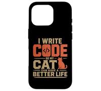 Custodia per iPhone 16 Pro I write code so my cat can have a better life funny geek