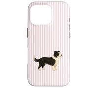 Custodia per iPhone 16 Pro Illustrazione a righe rosa Border Collie carino per cane mamma
