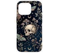 Custodia per iPhone 16 Pro Illustrazione botanica della falena del gufo del cranio celeste mistico scuro