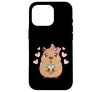 Custodia per iPhone 16 Pro Kawaii Capybara Ragazze Coquette Bow Drink Bubble Boba Tea