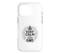 Custodia per iPhone 16 Pro Keep Calm and Trust God Messaggio cristiano ispiratore