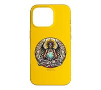 Custodia per iPhone 16 Pro La Santa Muerte in stile tatuaggio con mappamondo