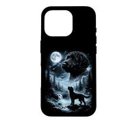 Custodia per iPhone 16 Pro Labradoodle nero che ulula alla luna retrò anni '90 Doodle Dog