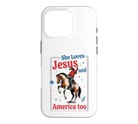 Custodia per iPhone 16 Pro Lei ama Gesù e America Vintage Western Horse Rider