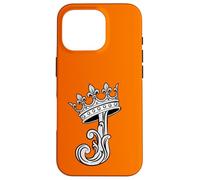 Custodia per iPhone 16 Pro Lettera J iniziale + corona arancione