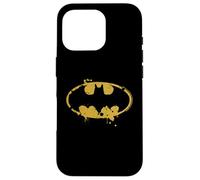 Custodia per iPhone 16 Pro Logo Batman Splash Emblema Graffiti Giallo su Nero