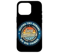 Custodia per iPhone 16 Pro Logo vintage con scritta "Helping Tiny Humans Do Big Things Teacher"