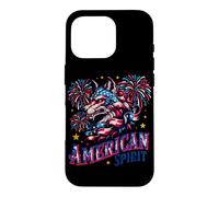 Custodia per iPhone 16 Pro Lupo Patriottico con Fuochi d'Artificio Americani