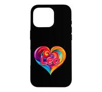 Custodia per iPhone 16 Pro Maglietta con scritta "I Heart Love Leo First Name", colorata