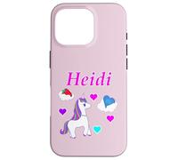 Custodia per iPhone 16 Pro Maglietta per compleanno con unicorno e nome Heidi, personalizzabile