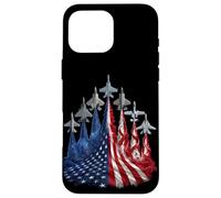 Custodia per iPhone 16 Pro Max 4th of July Fighter Jet US Flag American Military Planes