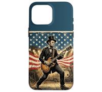 Custodia per iPhone 16 Pro Max Abraham Lincoln Playing Electric Guitar 4th of July Vintage