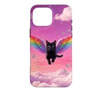 Custodia per iPhone 16 Pro Max Accessorio fantasia carino gatto nero volante cielo rosa
