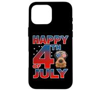 Custodia per iPhone 16 Pro Max Airedale Terrier Dog American Flag Sunglasses Happy 4th July