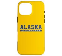 Custodia per iPhone 16 Pro Max Alaska Hockey su ghiaccio blu Vintage Testo