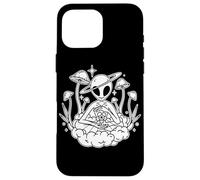 Custodia per iPhone 16 Pro Max Alien UFO Funghi Universo Spazio Esterno Blackwork