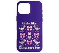 Custodia per iPhone 16 Pro Max Anche alle ragazze piacciono i dinosauri Pink Bow T-Rex Dino Lover Coquette