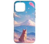 Custodia per iPhone 16 Pro Max Anime Shiba Inu Sotto albero Sakura con il Monte Fuji