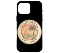 Custodia per iPhone 16 Pro Max Arte Vintage Spiaggia California Tramonto Palma