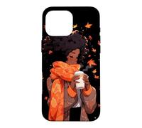 Custodia per iPhone 16 Pro Max Autunno Afro Donna Afro Americano Autunno Zucca Spice Latte