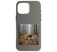 Custodia per iPhone 16 Pro Max Beagle Tracking Forest Trail Nebbia Scena del bosco