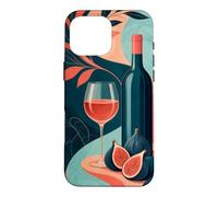 Custodia per iPhone 16 Pro Max Bicchiere di vino accanto a una bottiglia senza etichetta e fichi