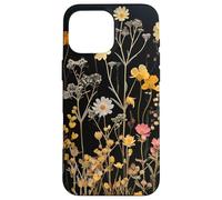 Custodia per iPhone 16 Pro Max Black Boho Aesthetic Mixed Flowers Pressed Flower