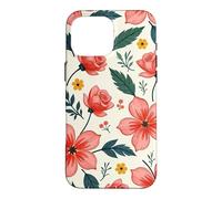 Custodia per iPhone 16 Pro Max Bold Teal verde foglie rosso rosa fiori floreali