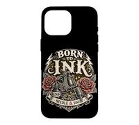 Custodia per iPhone 16 Pro Max Born To Ink Needle And Soul Tattoo Macchina Grafica Rose Rosse